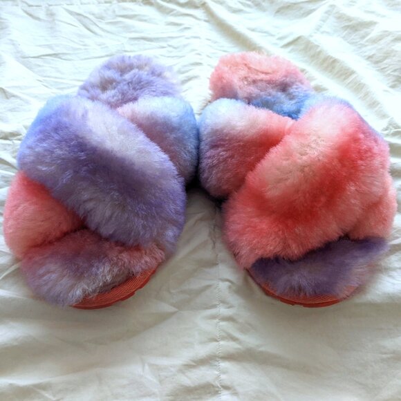 EMU Australia Pink Purple Sheepskin Fluffy Slides Slippers Size W8 M7 - Picture 3 of 7